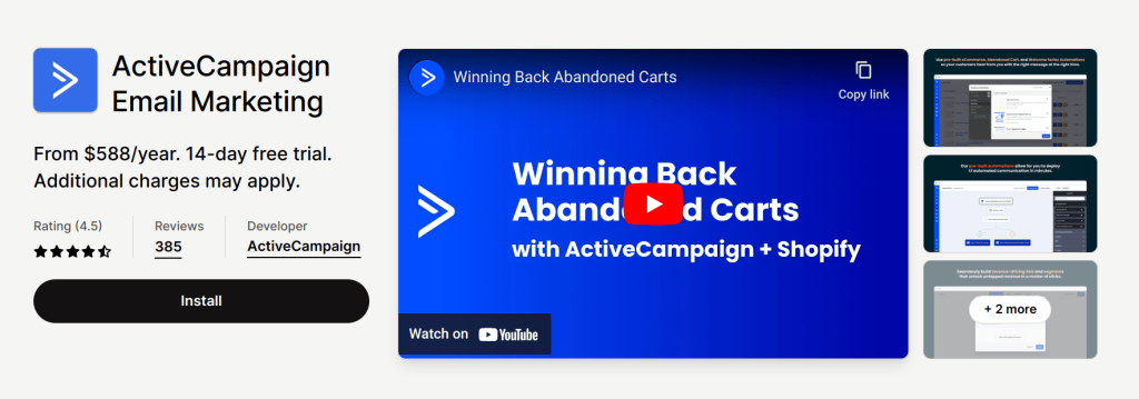 Active campaign Shopify email marketing app