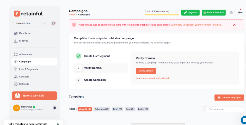 Shopify email marketing campaigns in Retainful 