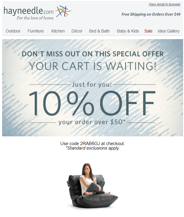 discount abandoned cart email