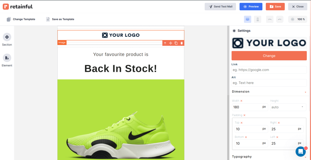 Drag and drop email editor in Retainful
