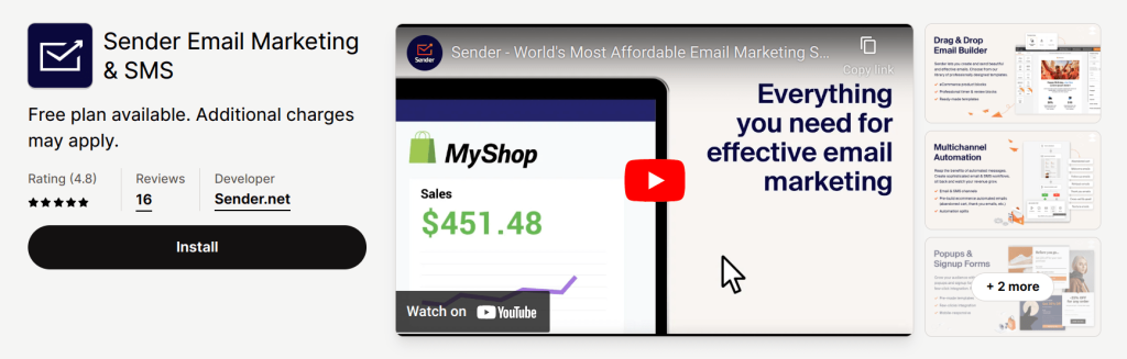 Sender email marketing app for Shopify