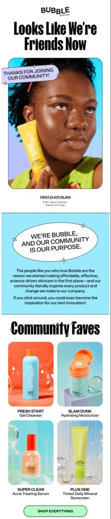 Community-driven welcome email marketing example
