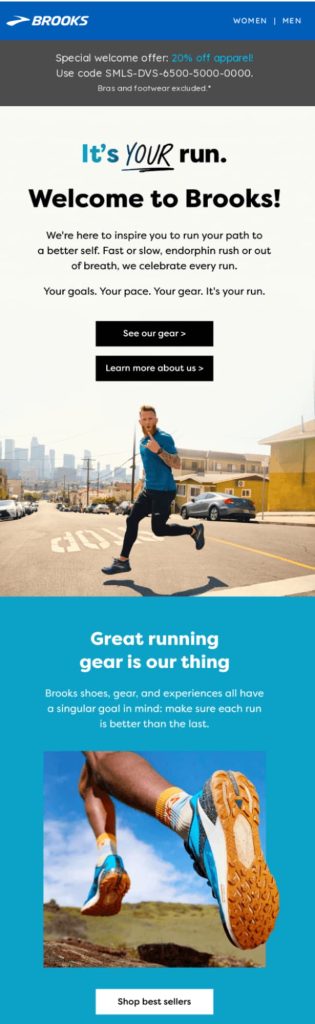 Ecommerce welcome email example for a new subscriber
