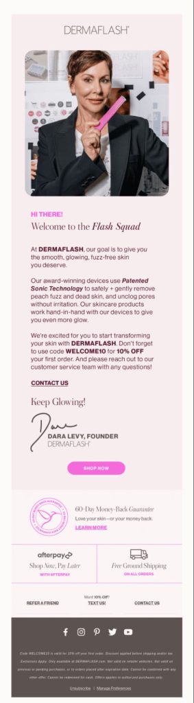 Founder’s message welcome email marketing example