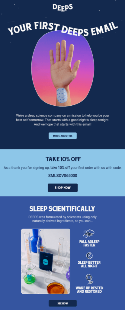 Welcome email campaign example about creating trust