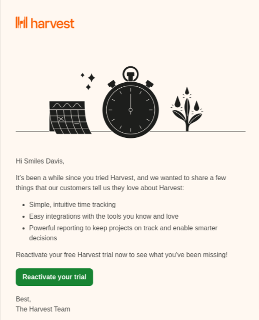 Win-back email marketing example
