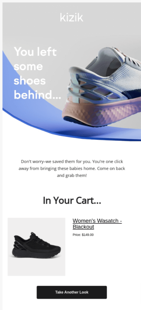 Abandoned cart email example