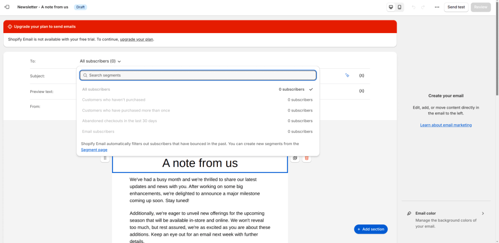 Choosing email newsletter customer segments