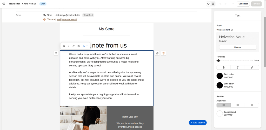 Crafting Shopify email newsletter content