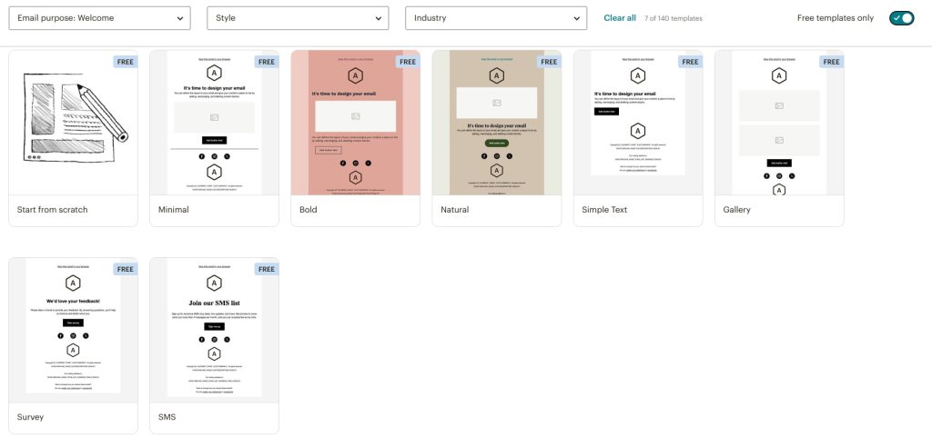 Email template library in WordPress email marketing plugin Mailchimp