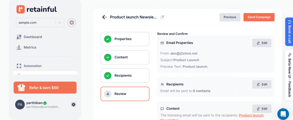 Launching Shopify email newsletter campaign in Retainful
