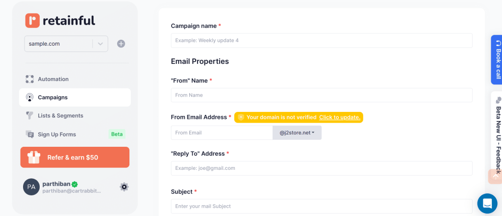 Setting up email newsletter properties
