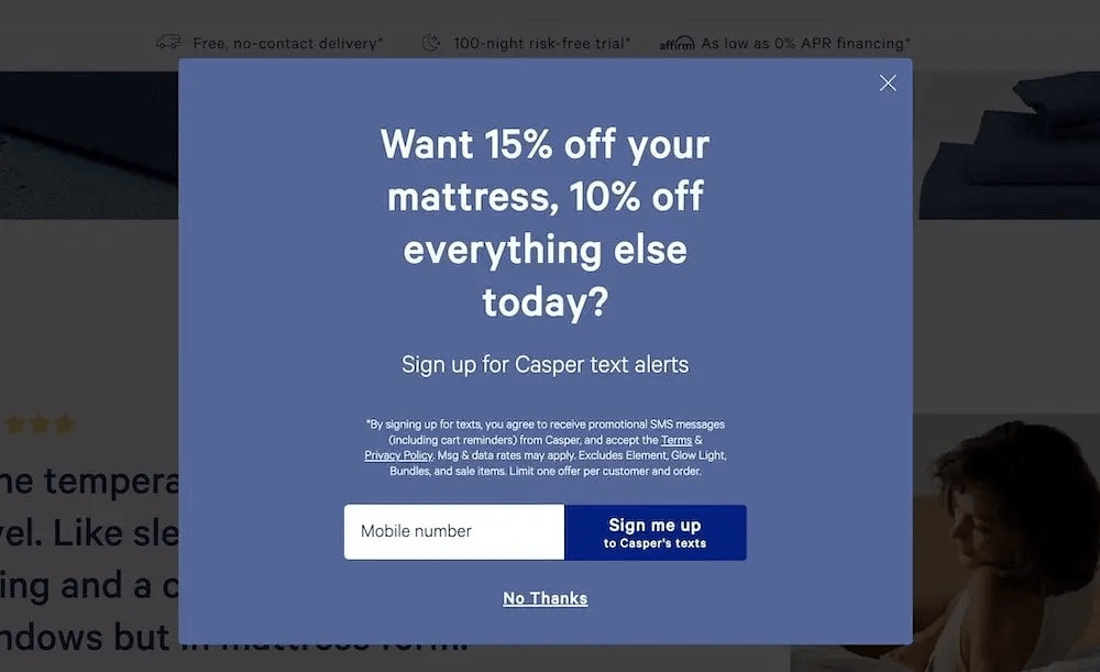 Email newsletter signup example by Casper