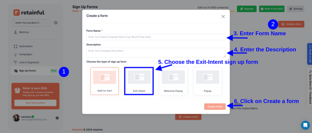 Choosing the type of popup