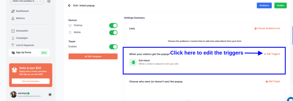 Choosing who should see the popup 