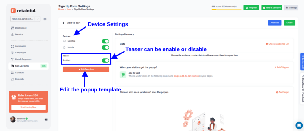  Configuring the Shopify popup teaser and device settings