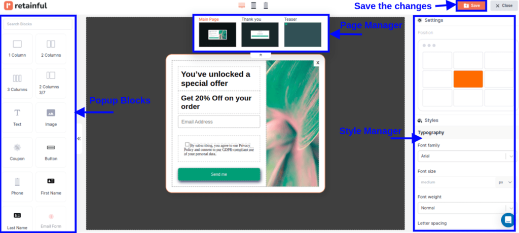 Customizing the pop-up template 