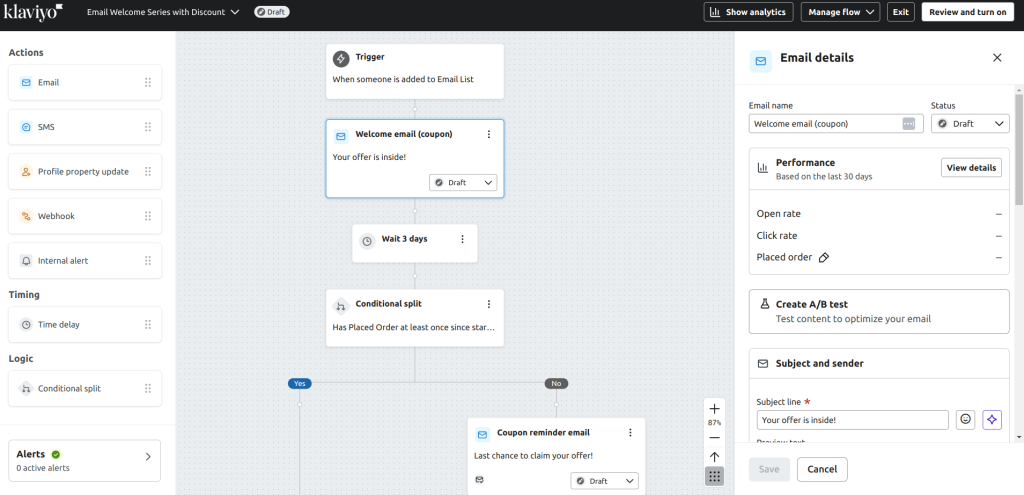 Email automation builder in the Klaviyo Mailchimp alternative for large ecommerce businesses