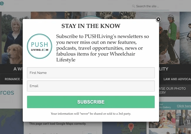 Exit-intent popup example