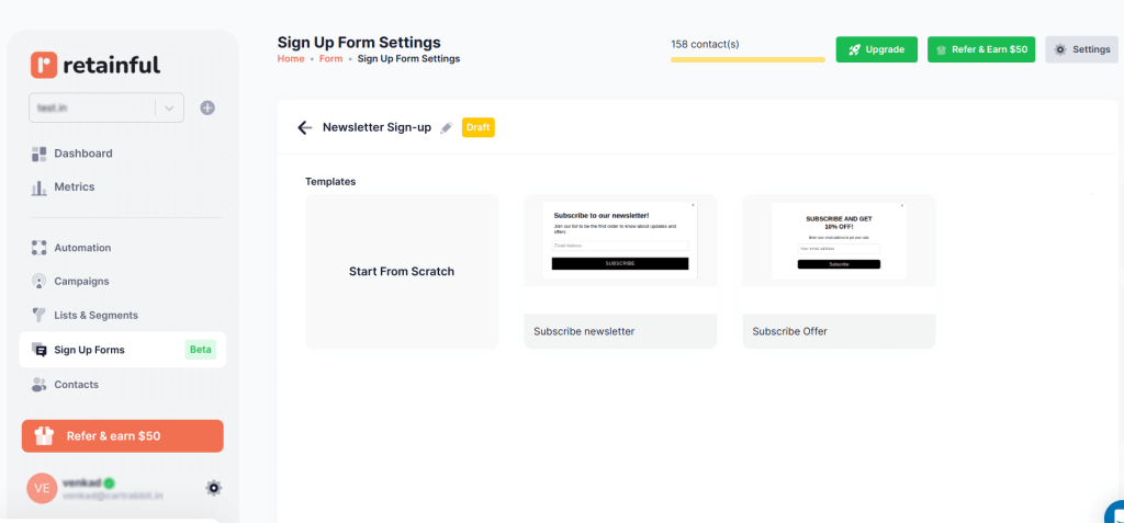 Retainful newsletter signup form Template
