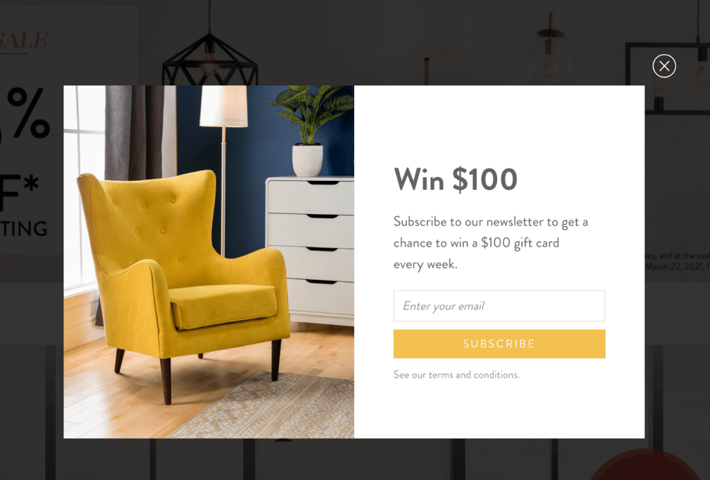 Shopify newsletter popup example by Structube