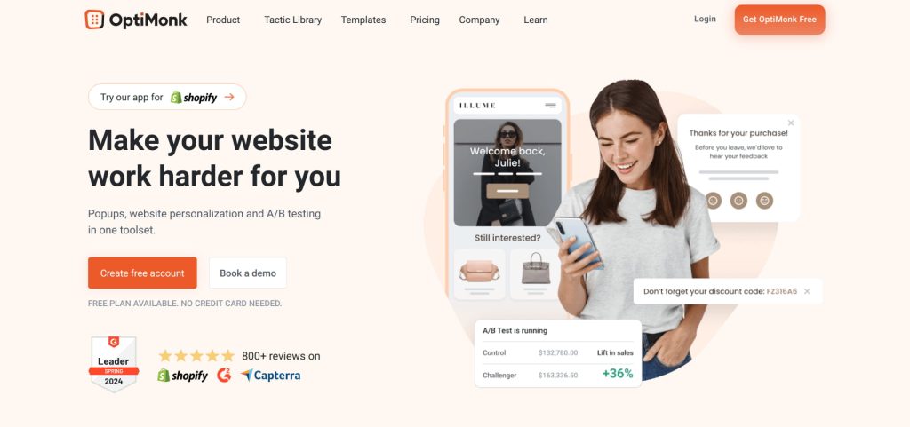 Optinmonk Shopify popup app