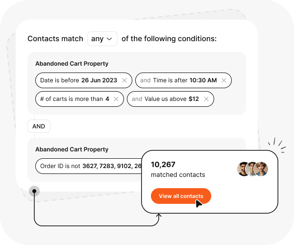 Abandoned cart history based email segmentation tool