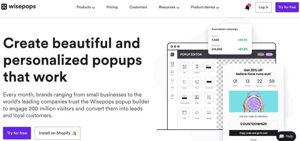 Wisepops Shopify popup app