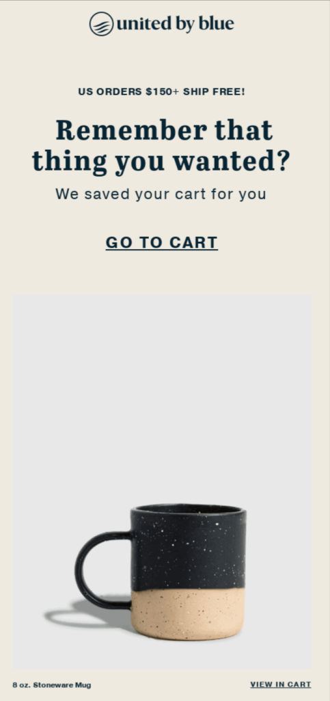 Personalized email example for abandoned carts