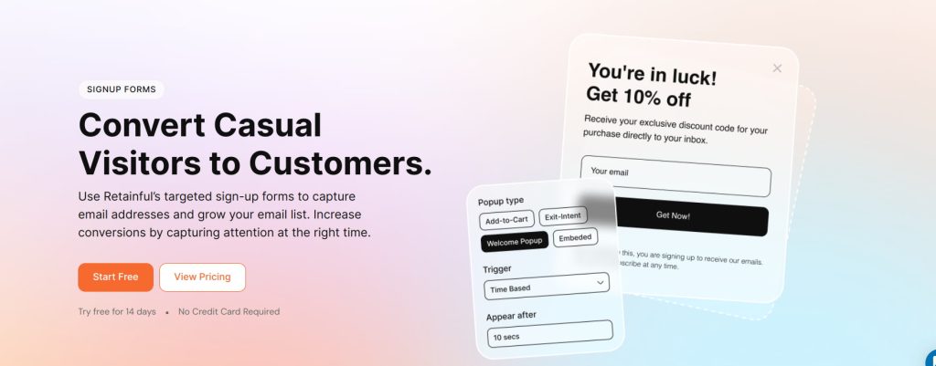 Retainful email capture software