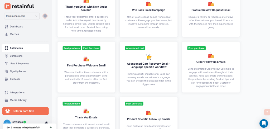 Choose the email automation workflow to send Shopify order confirmation emails