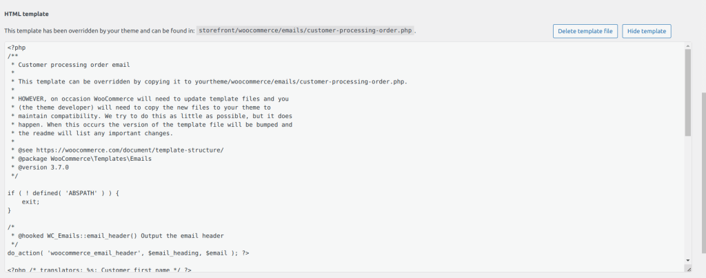 HTML Code editor for customizing WooCommerce order confirmation emails