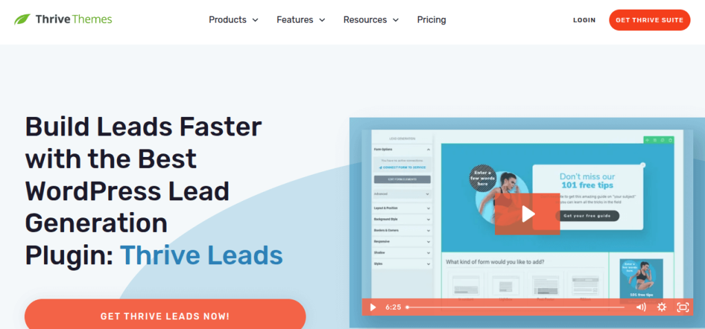 Thrive Leads landing page emphasizing on lead generation