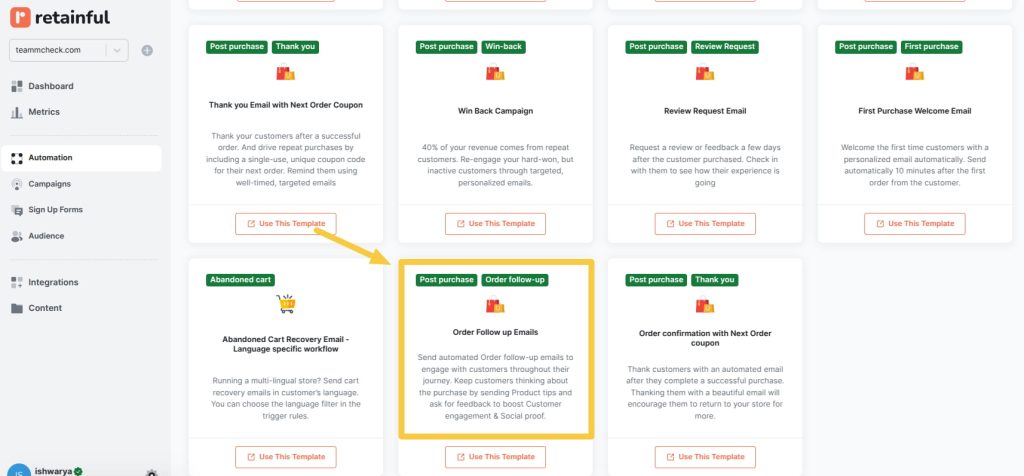 WooCommerce order follow-up email automation in Retainful