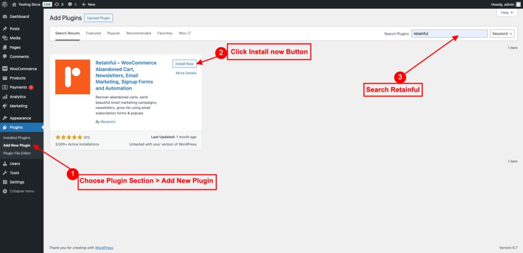 Installing Retainful WooCommerce abandoned cart plugin