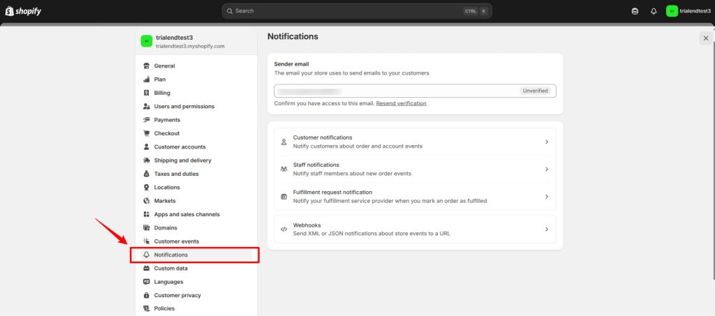 Access 'Notifications' in Shopify Admin to edit email templates