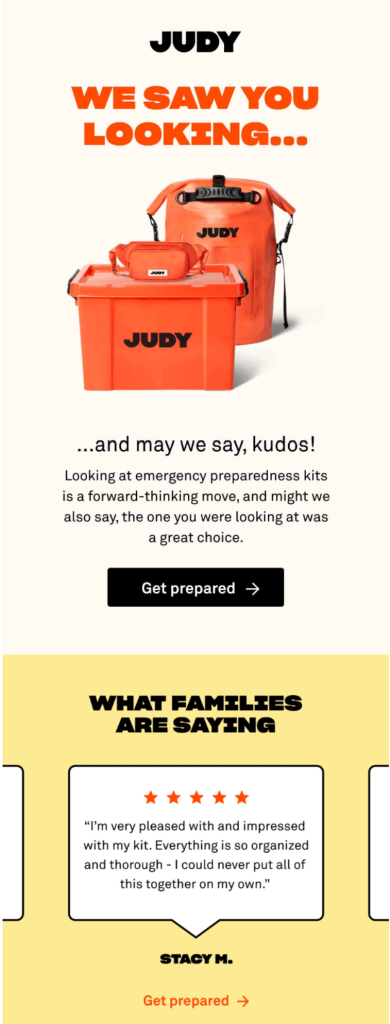 Customer re-engagement email example to remind about products they saw