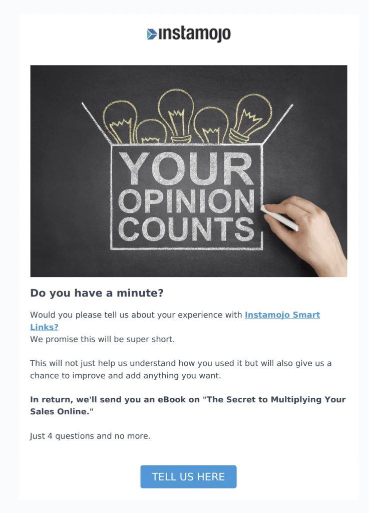 Instamojo’s discount coupon email template with feedback form
