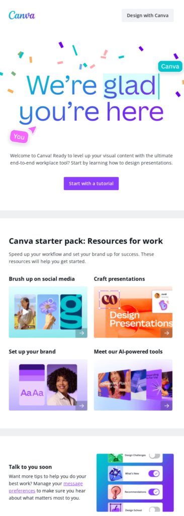 Onboarding triggered email marketing example