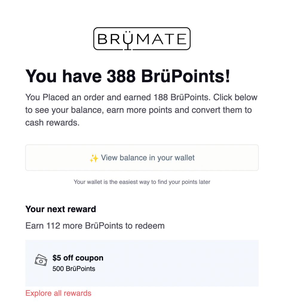 Order Follow-Up discount coupon email template from BruMate