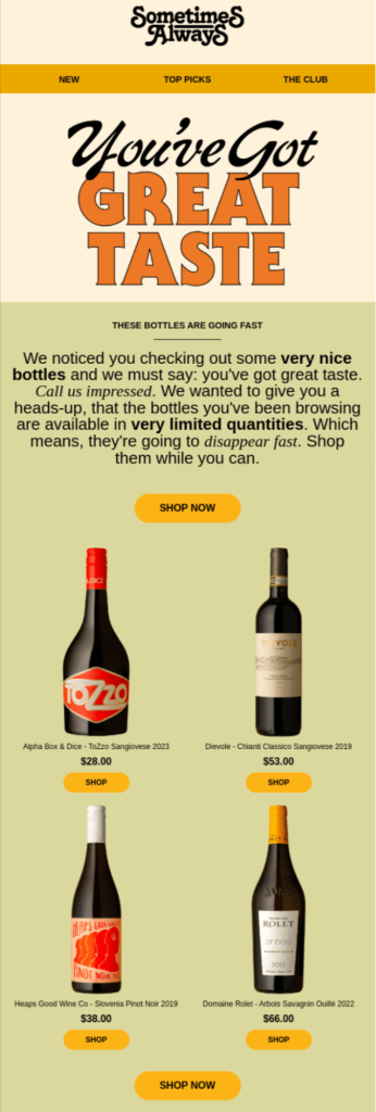 Re-engagement email marketing example to remind about products viewed