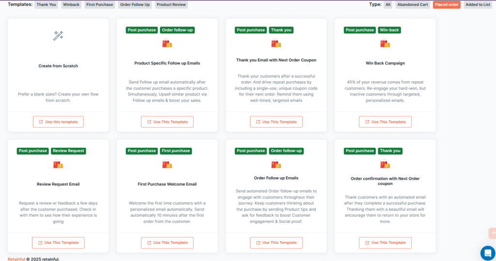 Choosing the post-purchase email automation workflow in Retainful