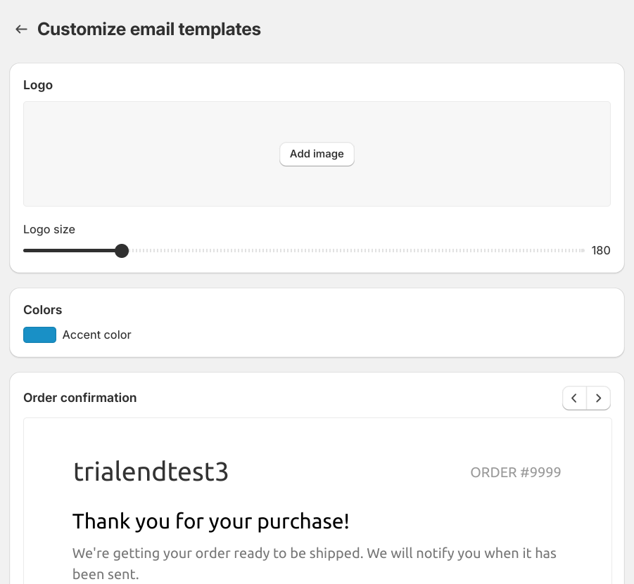 Editing post-purchase email templates in Shopify default settings