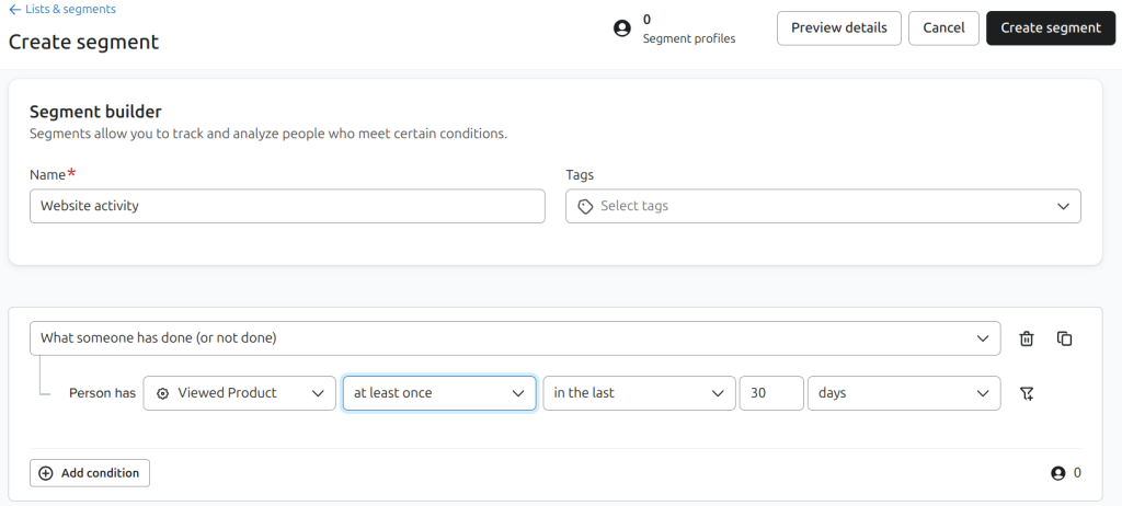 Klaviyo email segmentation feature