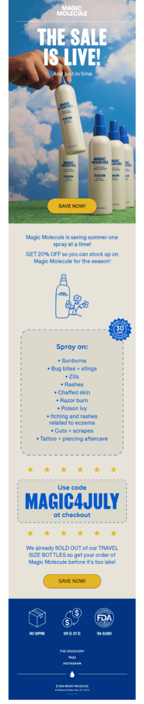 Shopify email after purchase example about seasonal sale
