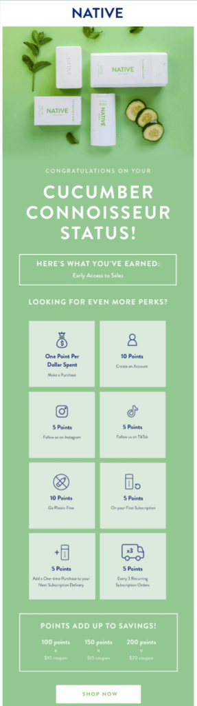 Shopify post-purchase email marketing example for loyalty program