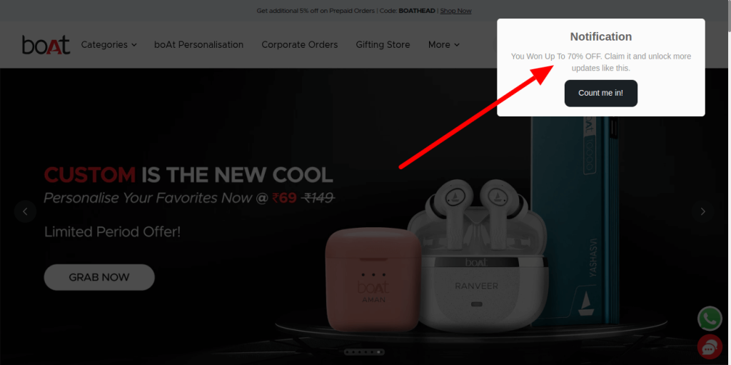 Value-driven popup from Boat