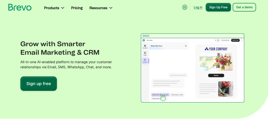 Brevo email marketing platform with email list management capabilities.