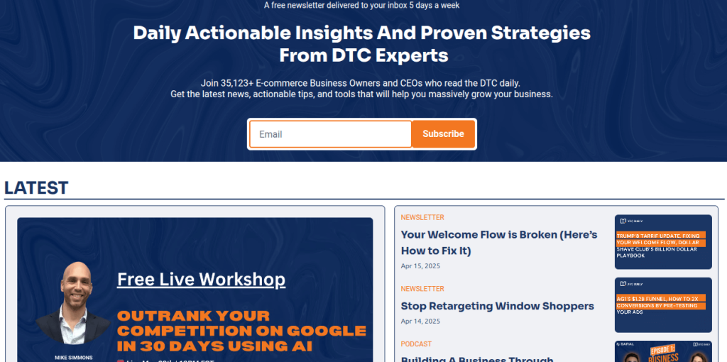 DTC Daily newsletter providing ecommerce insights and strategies