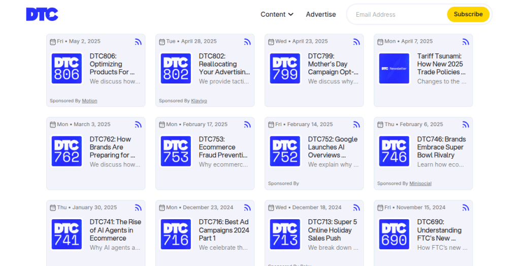 DTC Ecommerce newsletters with insights on optimizing products, marketing campaigns, fraud prevention, AI, and more.
